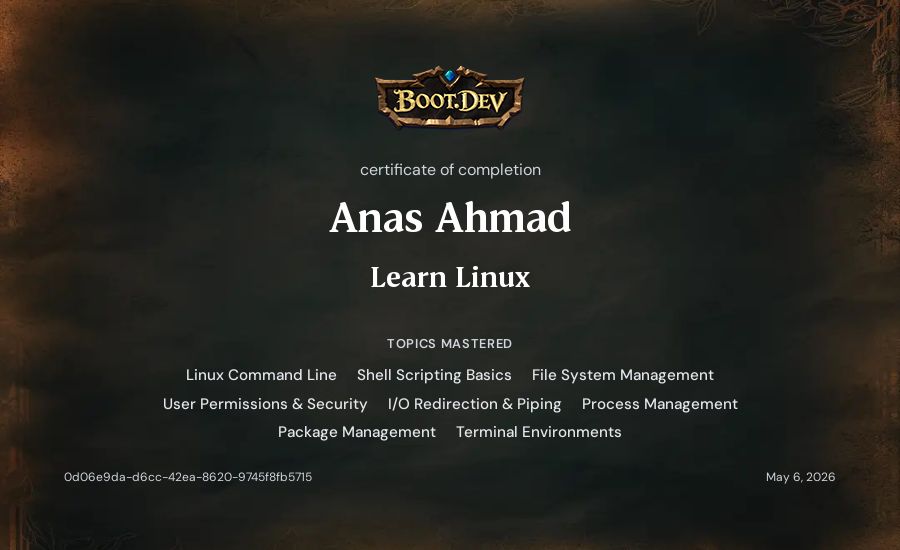 Anas Ahmad's Boot.dev Learn Linux certificate