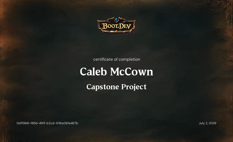 Caleb McCown's Boot.dev Capstone Project certificate