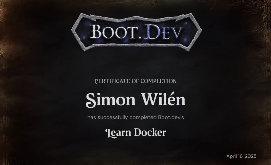 Simon Wilén's Boot.dev Learn Docker certificate