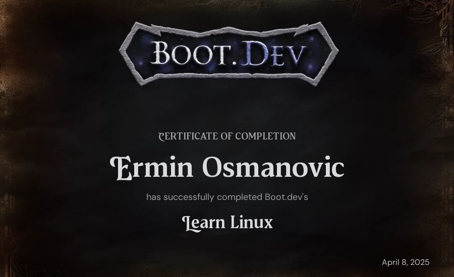 Ermin Osmanovic's Boot.dev Learn Linux certificate
