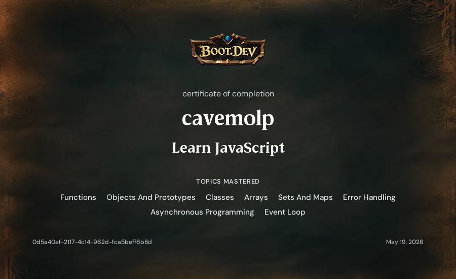 cavemolp's Boot.dev Learn JavaScript certificate