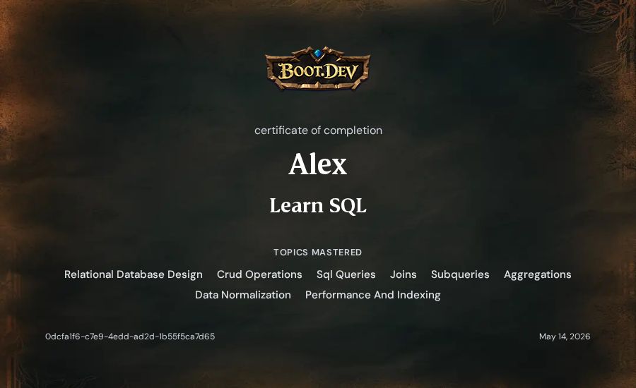 Alex's Boot.dev Learn SQL certificate