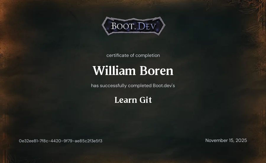 Cole Boren's Boot.dev Learn Git certificate