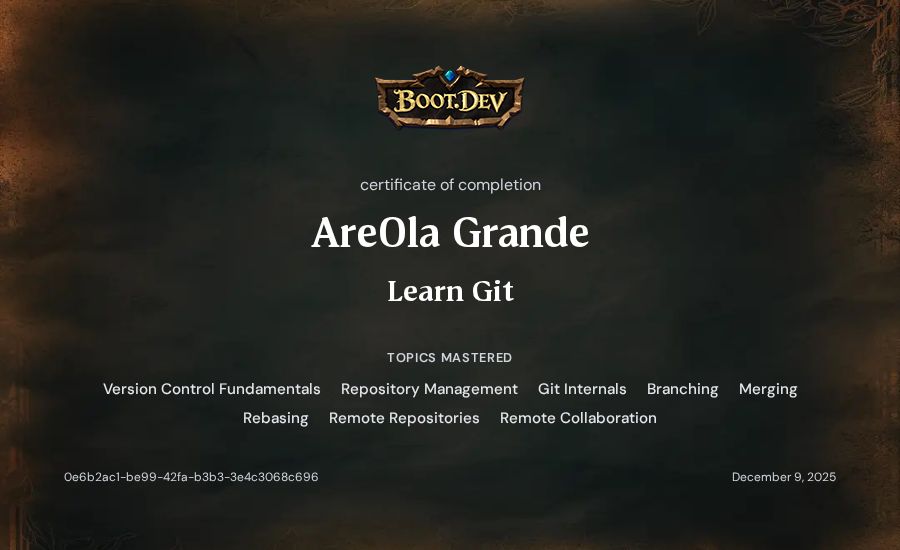 Are0la Grande's Boot.dev Learn Git certificate