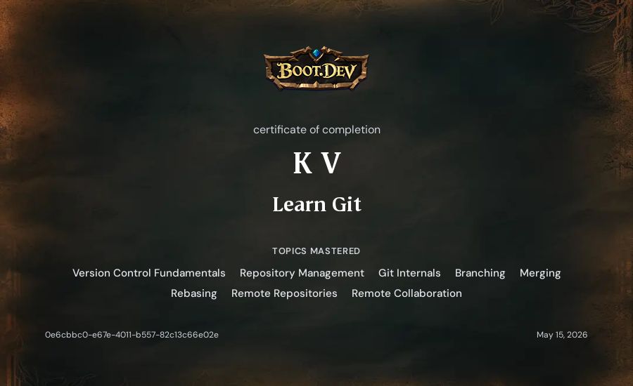 K V's Boot.dev Learn Git certificate