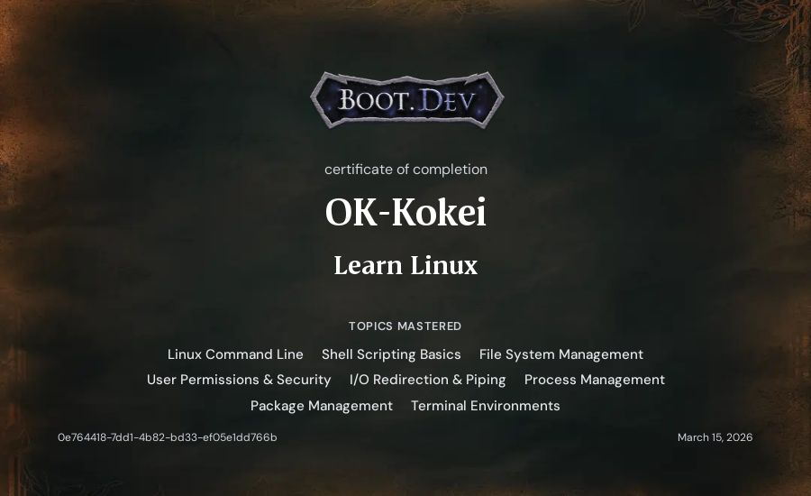 OK-Kokei's Boot.dev Learn Linux certificate