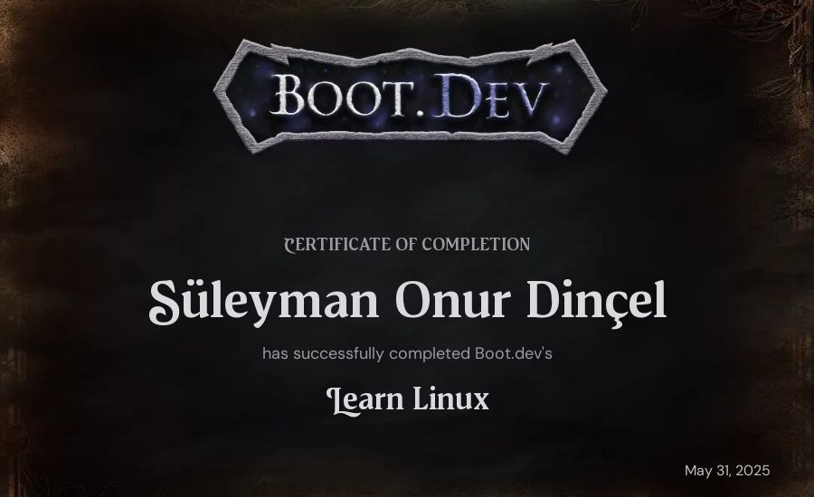 Süleyman Onur Dinçel's Boot.dev Learn Linux certificate