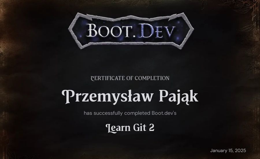 Przemysław Pająk's Boot.dev Learn Git 2 certificate