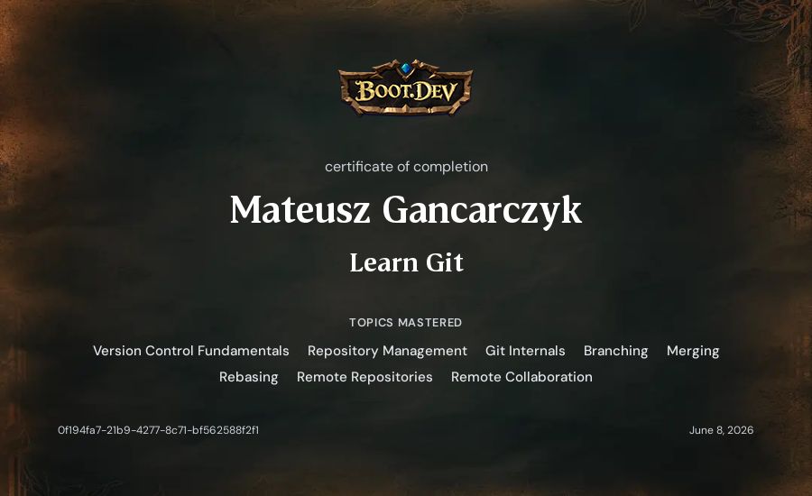 Mateusz Gancarczyk's Boot.dev Learn Git certificate