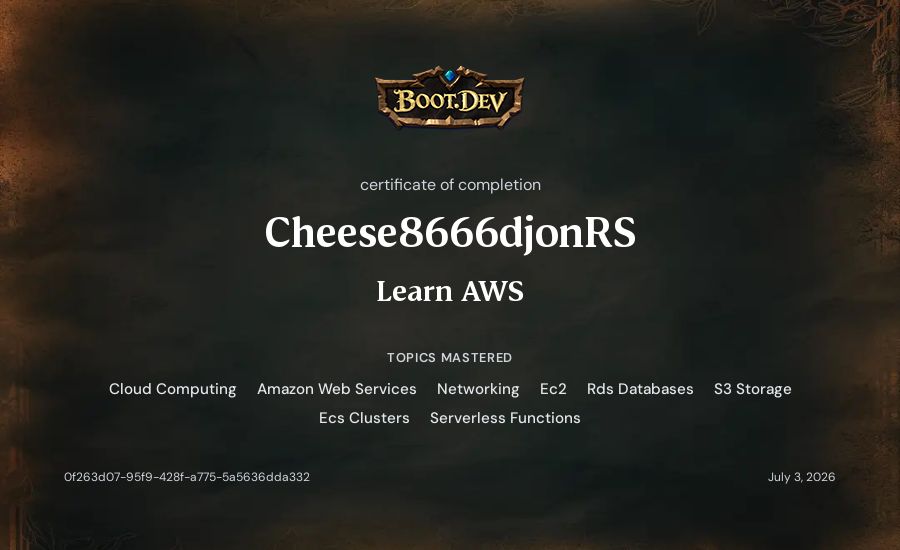 Cheese8666djonRS's Boot.dev Learn AWS certificate