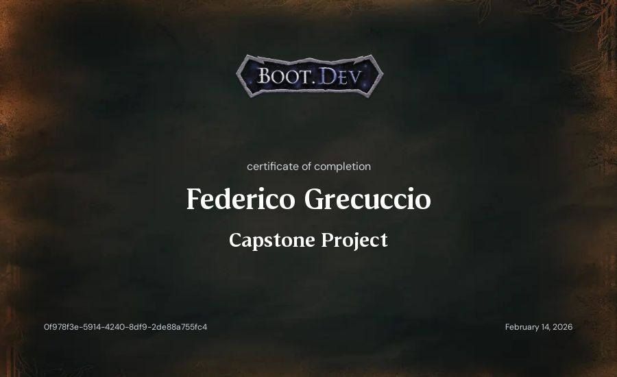 Federico Grecuccio's Boot.dev Capstone Project certificate