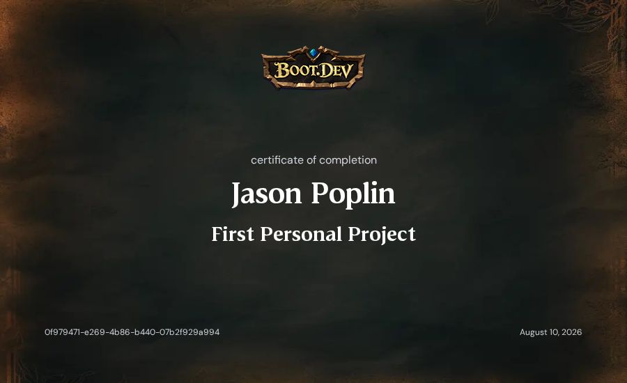 Jason Poplin's Boot.dev First Personal Project certificate