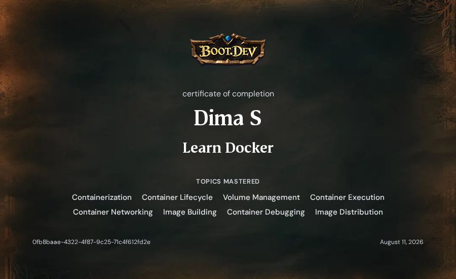 Dima S's Boot.dev Learn Docker certificate