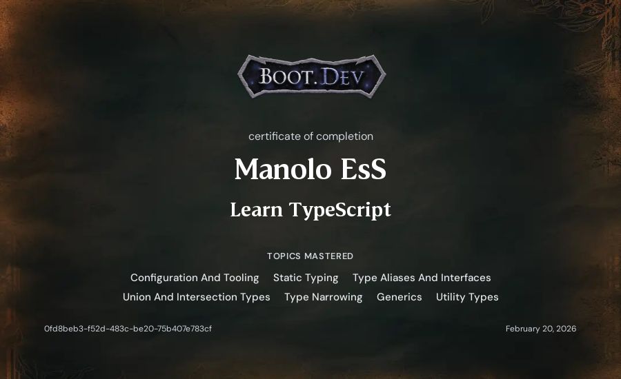 Manolo EsS's Boot.dev Learn TypeScript certificate