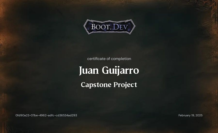 Juan Guijarro's Boot.dev Capstone Project certificate