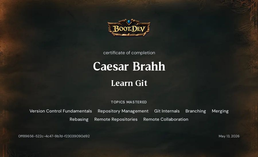 Caesar Brahh's Boot.dev Learn Git certificate