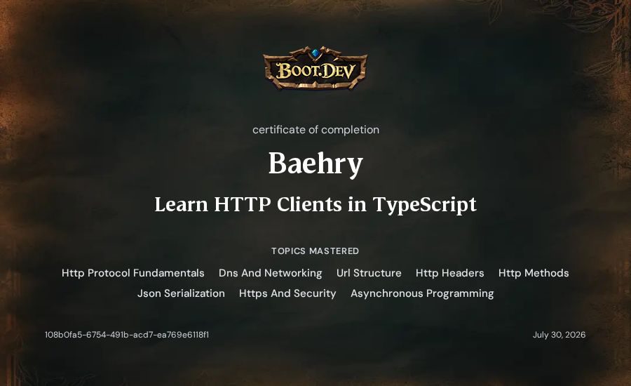 Baehry's Boot.dev Learn HTTP Clients in TypeScript certificate