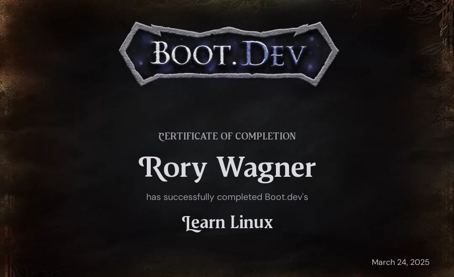 Rory Wagner's Boot.dev Learn Linux certificate