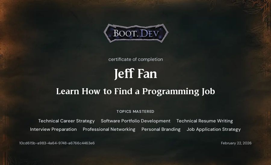 Jeff Fan's Boot.dev Learn How to Find a Programming Job certificate