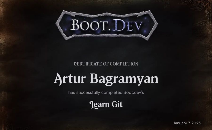 Artur Bagramyan's Boot.dev Learn Git certificate