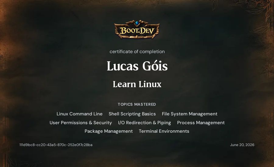 Lucas Góis's Boot.dev Learn Linux certificate