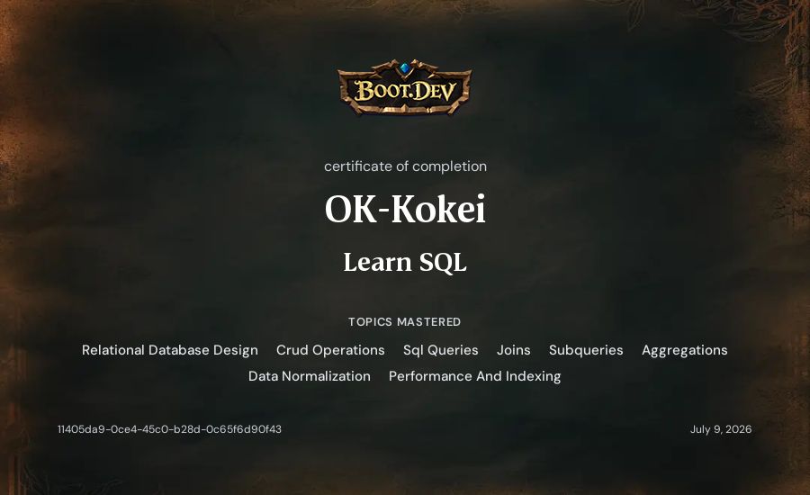 OK-Kokei's Boot.dev Learn SQL certificate