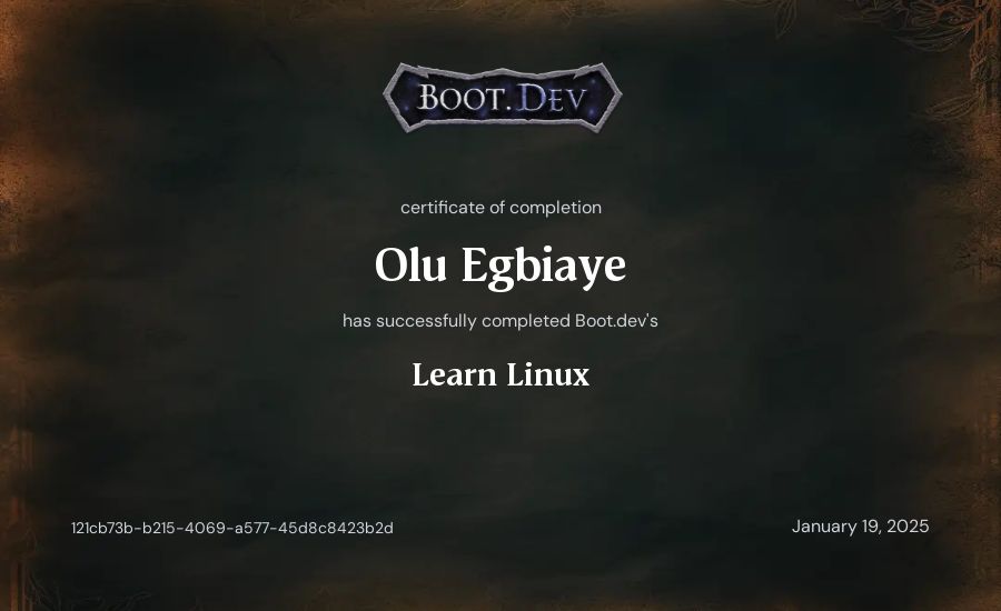 Olu Egbiaye's Boot.dev Learn Linux certificate