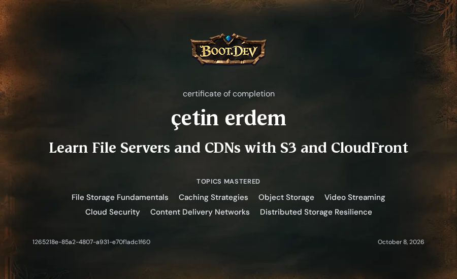 Çetin Erdem's Boot.dev Learn File Servers and CDNs with S3 and CloudFront certificate