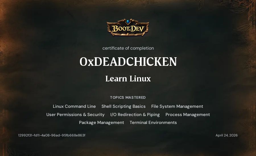 0xDEADCHICKEN's Boot.dev Learn Linux certificate