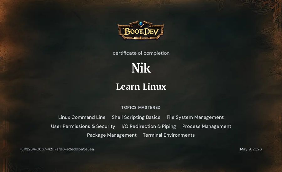 Nik's Boot.dev Learn Linux certificate