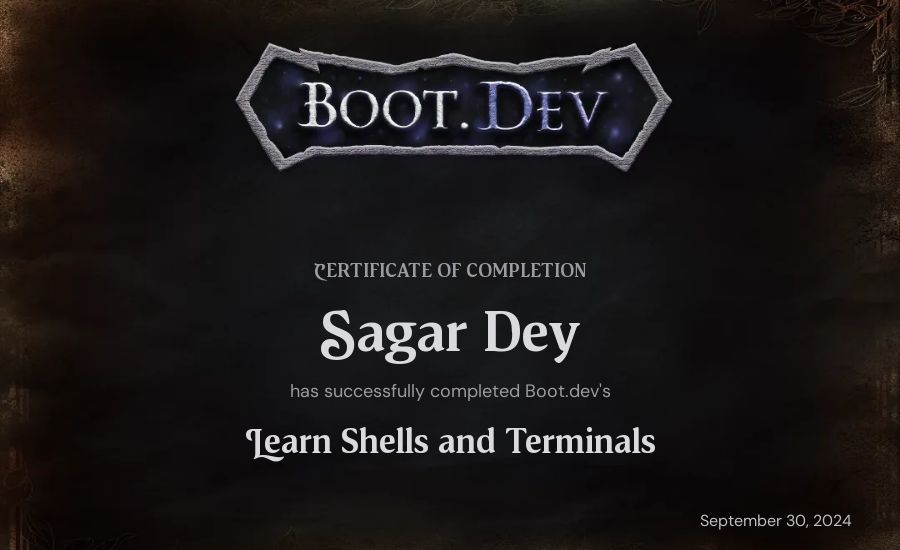 Sagar Dey's Boot.dev Learn Linux certificate