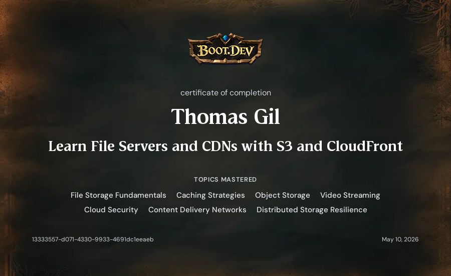 Thomas Gil's Boot.dev Learn File Servers and CDNs with S3 and CloudFront certificate