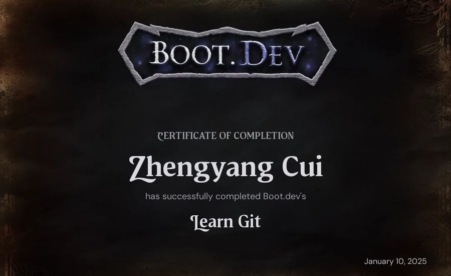 Zhengyang Cui's Boot.dev Learn Git certificate