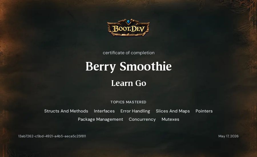 SuperZ's Boot.dev Learn Go certificate