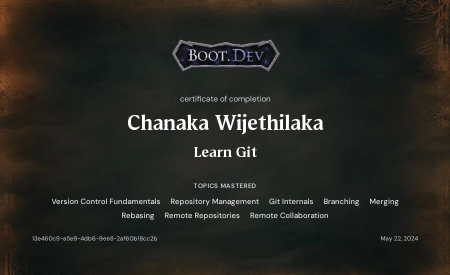 Chanaka Wijethilaka's Boot.dev Learn Git certificate