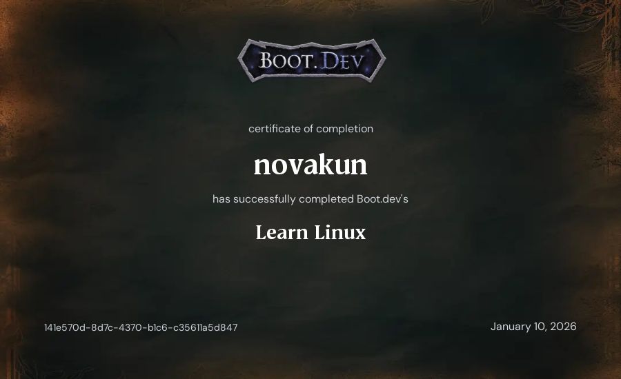 novakun's Boot.dev Learn Linux certificate