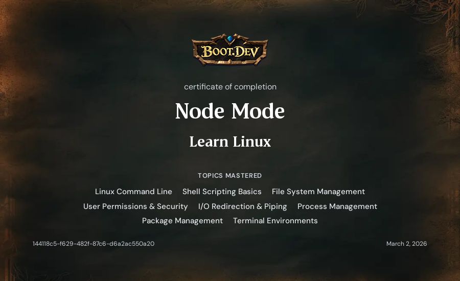 Node Mode's Boot.dev Learn Linux certificate