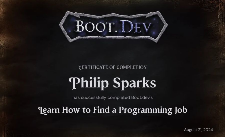 Phil's Boot.dev Learn How to Find a Programming Job certificate