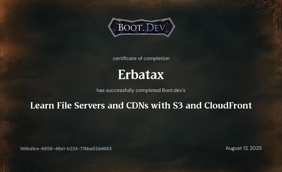 Erbatax's Boot.dev Learn File Servers and CDNs with S3 and CloudFront certificate