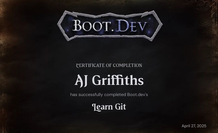 AJ Griffiths's Boot.dev Learn Git certificate