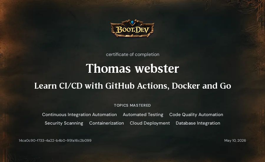 Thomas webster's Boot.dev Learn CI/CD with GitHub Actions, Docker and Go certificate