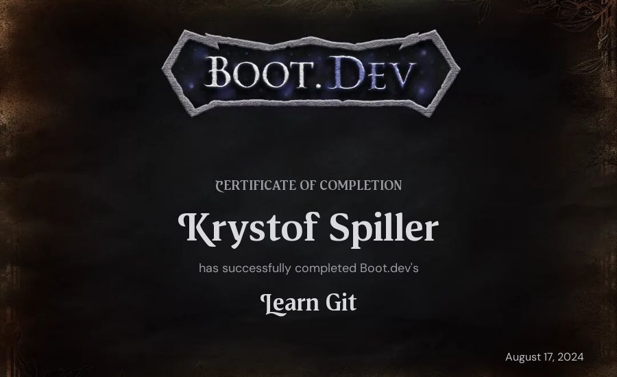 Krystof Spiller's Boot.dev Learn Git certificate