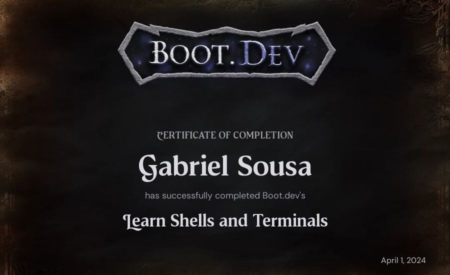 Gabriel Sousa's Boot.dev Learn Linux certificate