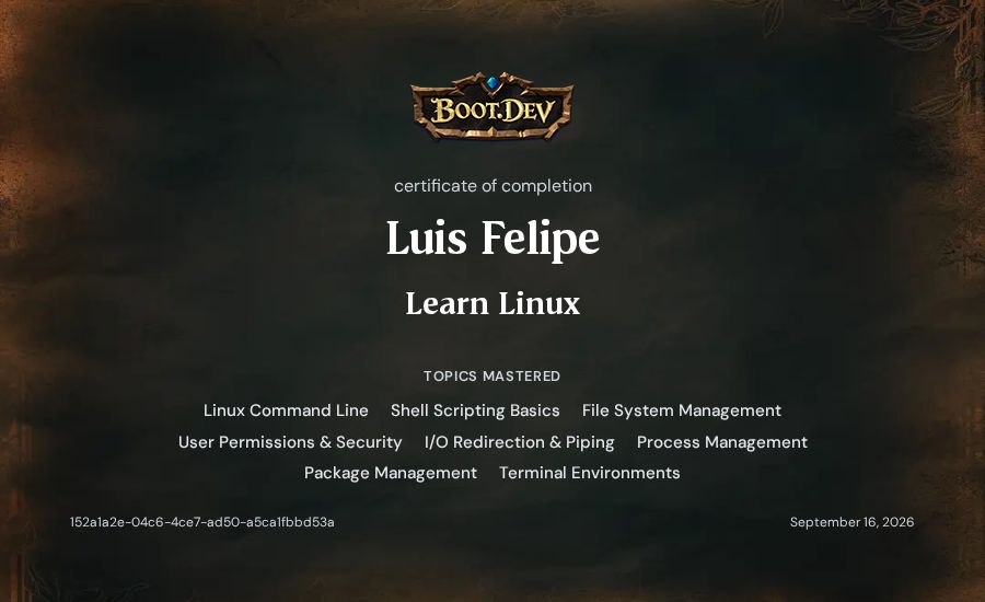 Luis Felipe's Boot.dev Learn Linux certificate