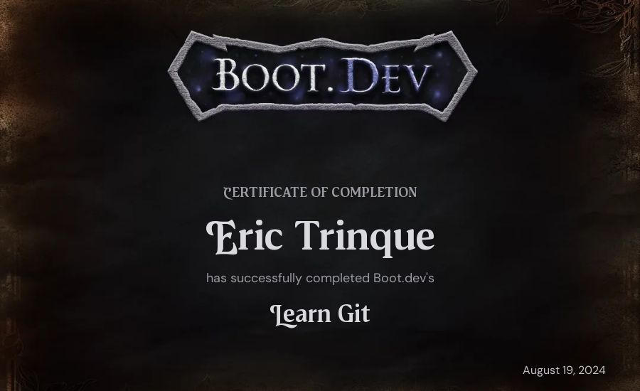Eric Trinque's Boot.dev Learn Git certificate