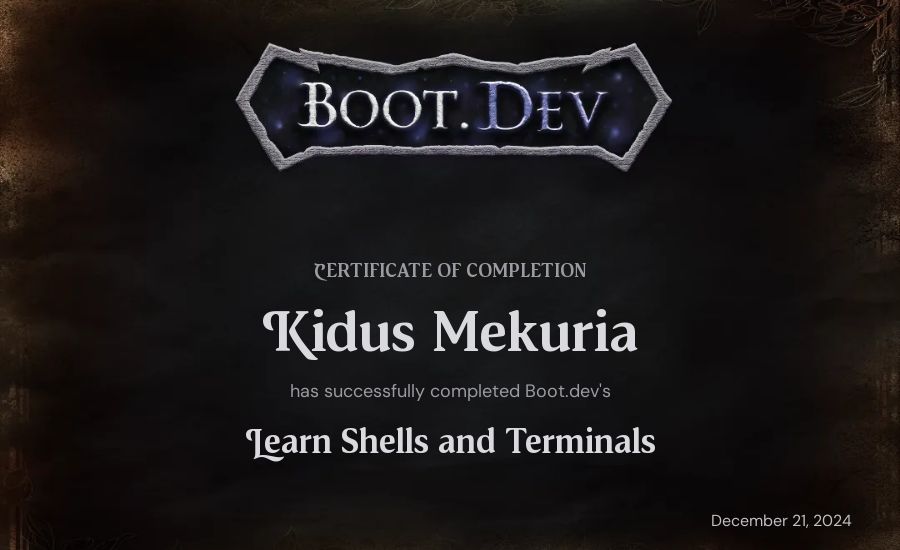 Kidus Mekuria's Boot.dev Learn Linux certificate