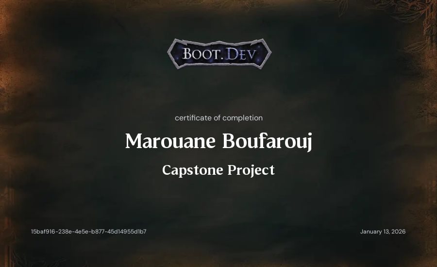 Marouane Boufarouj's Boot.dev Capstone Project certificate