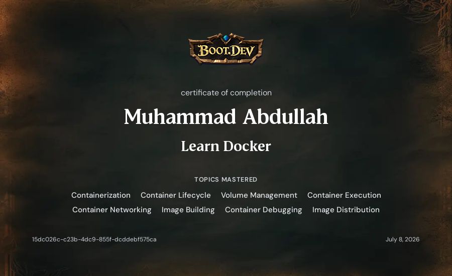 Muhammad Abdullah's Boot.dev Learn Docker certificate
