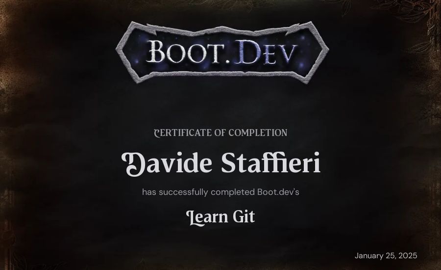 Davide Staffieri's Boot.dev Learn Git certificate
