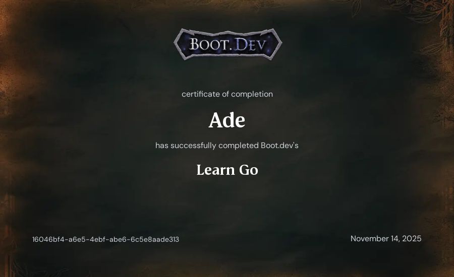 Ade's Boot.dev Learn Go certificate